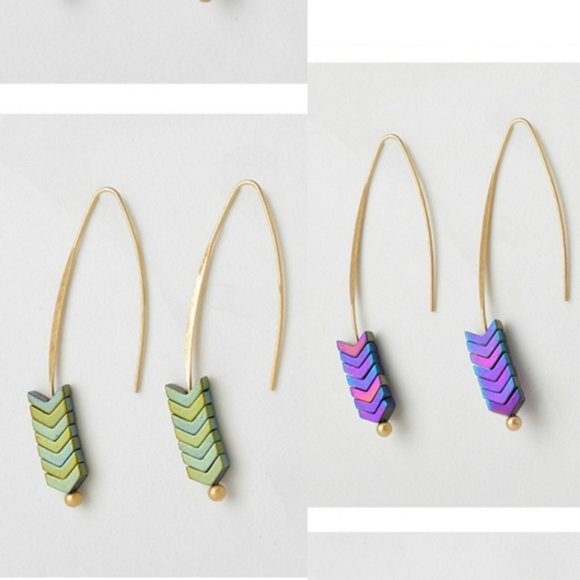 BOGO Rainbow Titanium Chevron Hematite Earrings - Picture 3 of 7